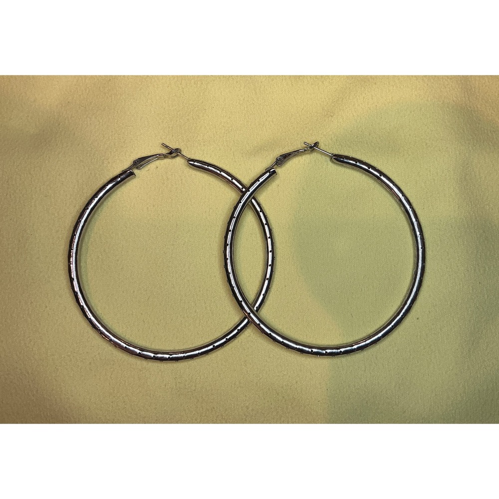 Large Silver Tone‎ Hoop Earrings Dotted Texture Statement Fashion Jewelry